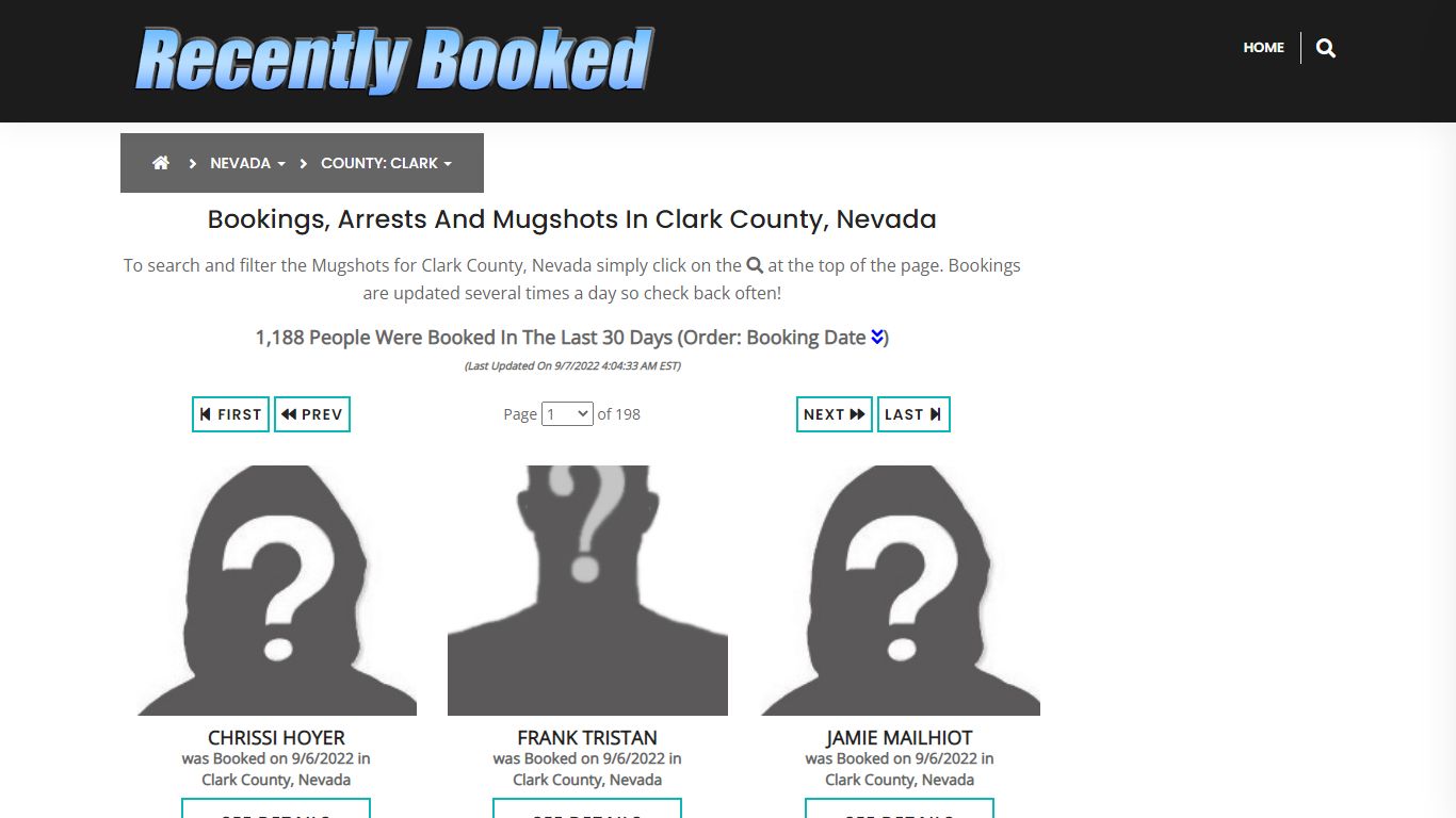 Recent bookings, Arrests, Mugshots in Clark County, Nevada