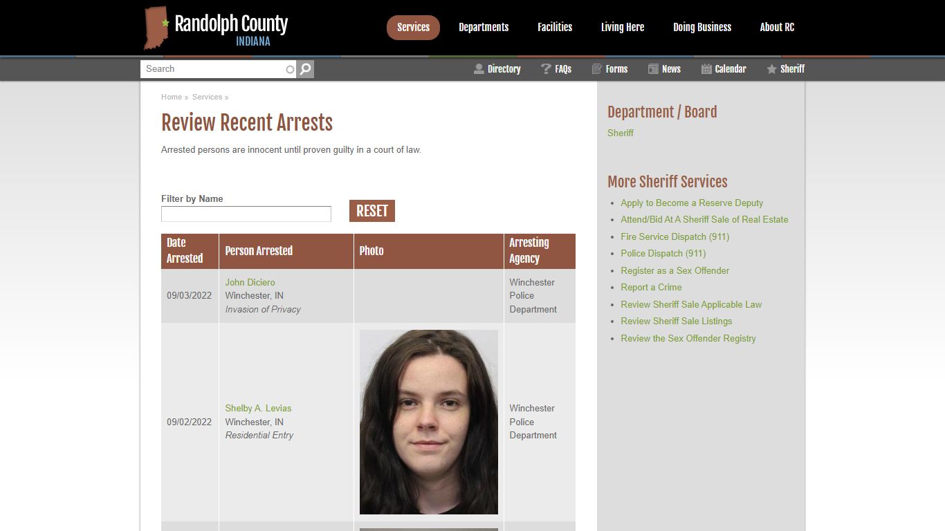 Review Recent Arrests | Randolph County